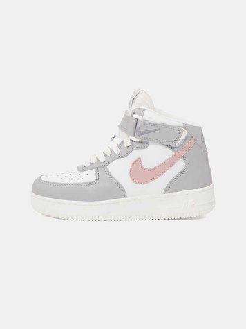 Nike Air Force High White Grey Pink Fur Winter (зимові) 09545-Сірий-37 фото